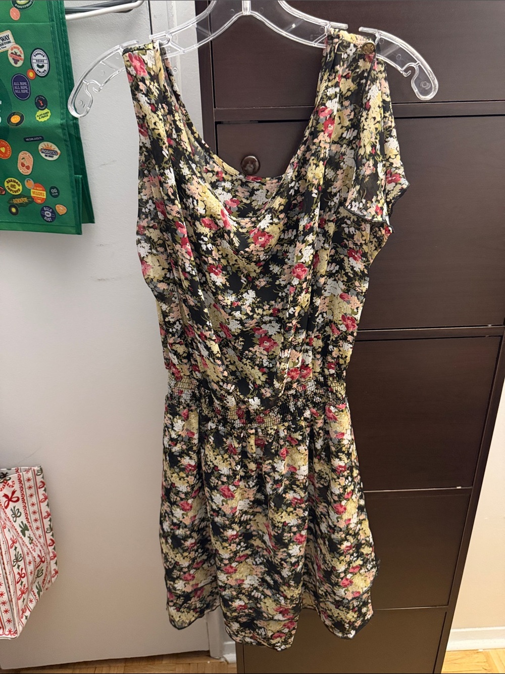 Express Floral Dress in Black, Pink, Cream, and Green
